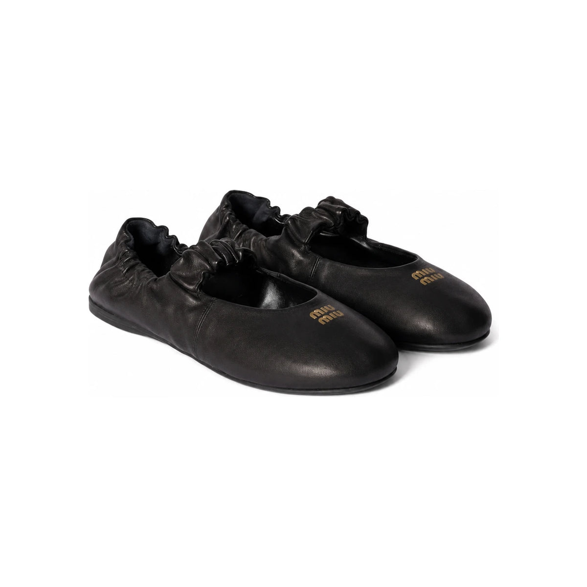 Miu Miu Ruche Nappa Leather Ballerina Flat Shoes Black Women