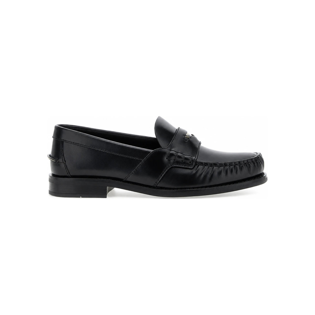 PRADA Brushed Leather Triangle Logo Penny Loafers Black