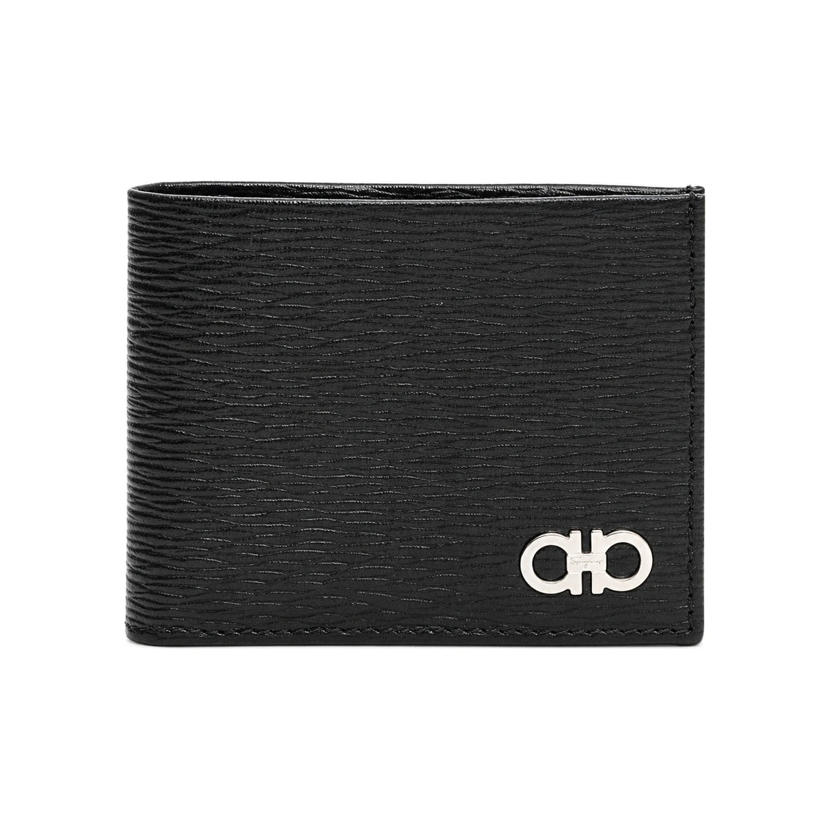 Ferragamo Double Gancini Two-Tone Leather Bifold Wallet Black/Red