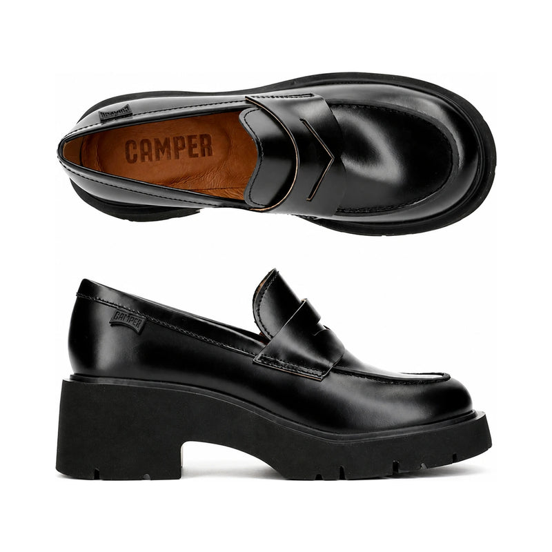 Camper Mila Moccasin Penny Loafers Women’s Black Leather Shoes K201425 002