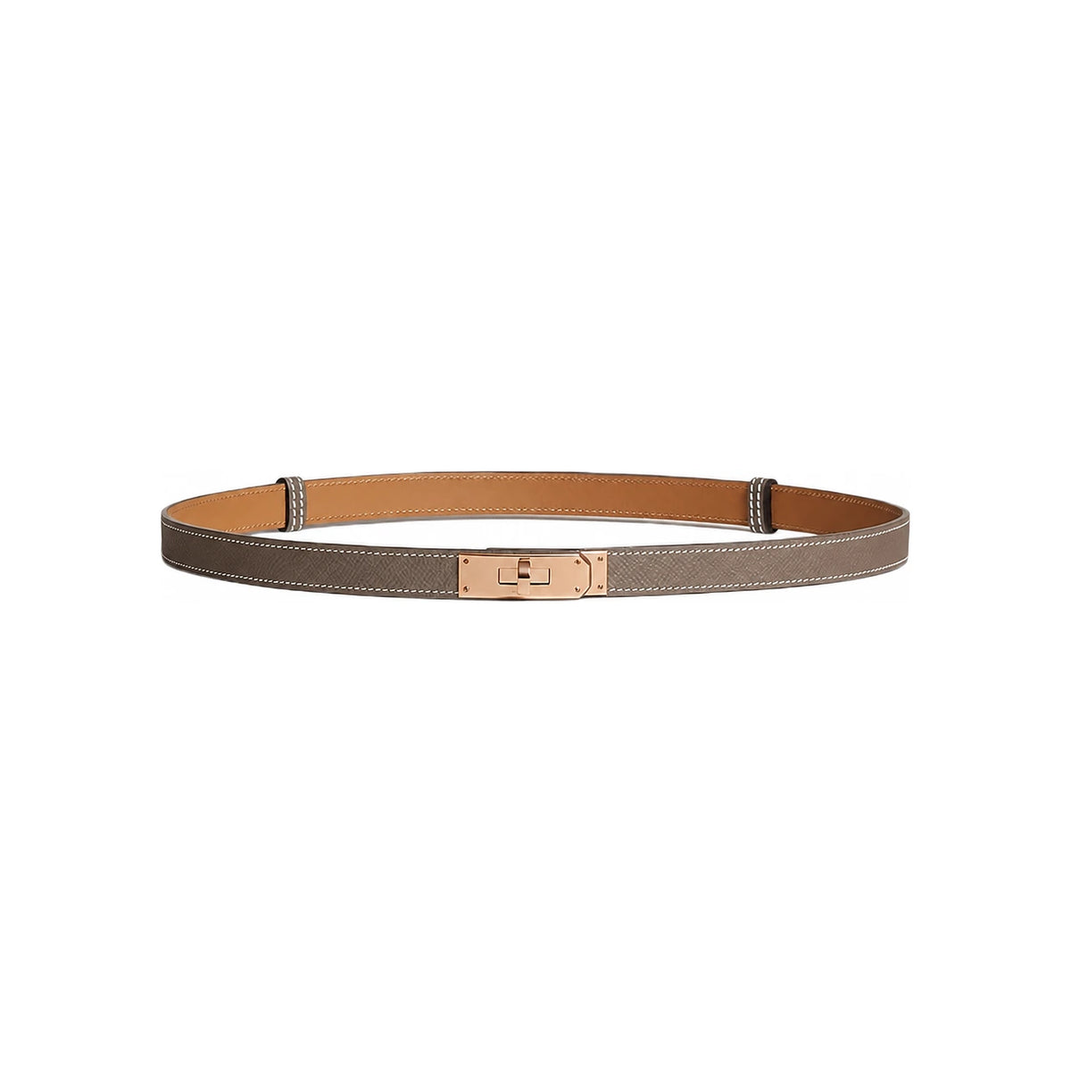 HERMES Kelly 18 Women’s Belt Etoupe Rose Gold Buckle