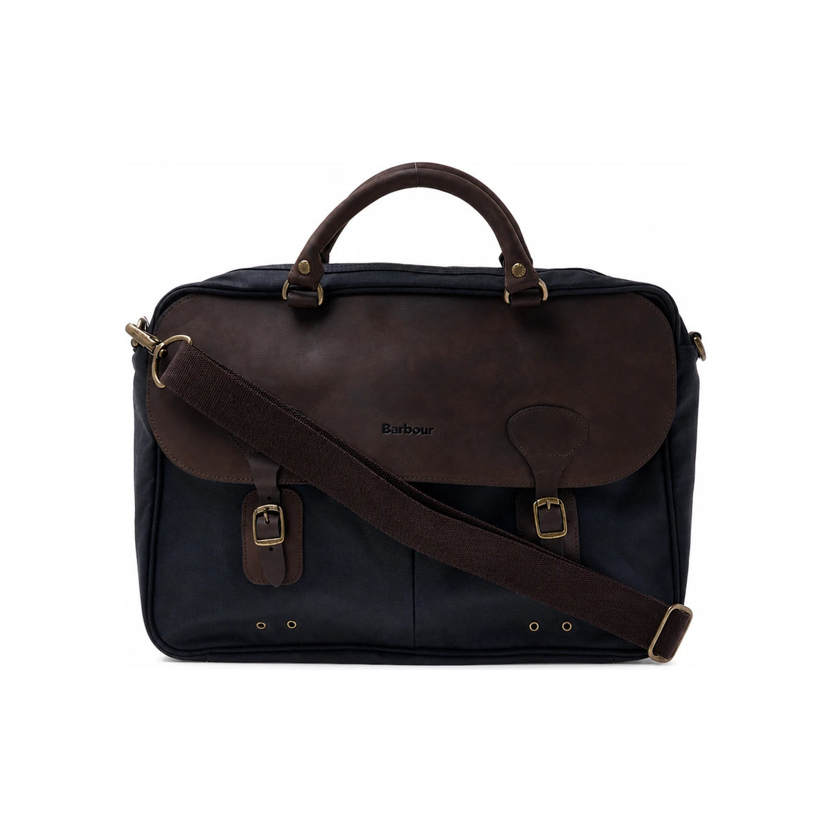 Barbour Waxed Leather Briefcase Navy Men's Office Bag