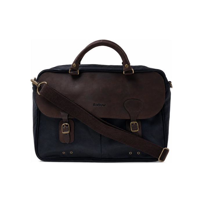 Barbour Waxed Leather Briefcase Navy Men's Office Bag