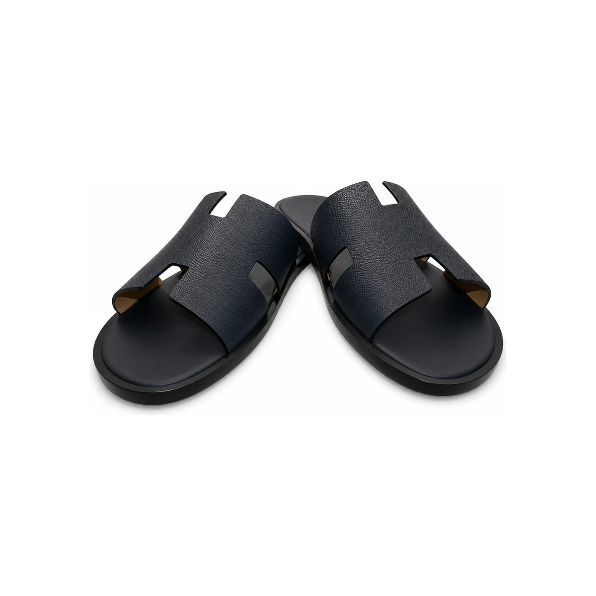 HERMES Izmir Marine Navy Leather Slide Sandals for Men