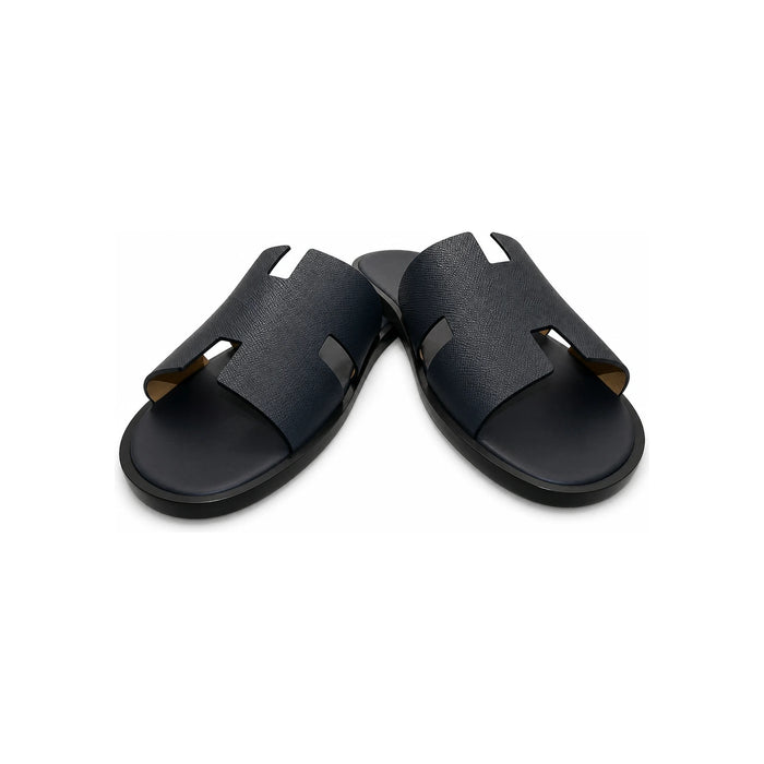 HERMES Izmir Marine Navy Leather Slide Sandals for Men