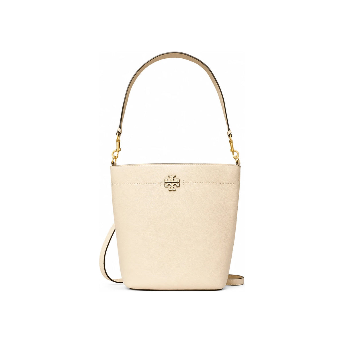 Tory Burch Logo McGraw Shoulder Bucket Bag Brie Yellow Leather