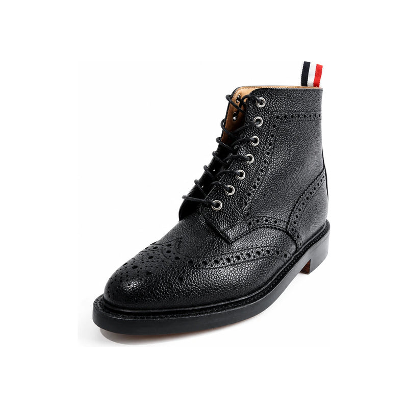 THOM BROWNE Pebble Leather Wingtip Mid Boots