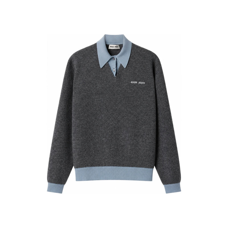 Miu Miu Cashmere Wool Polo V-Neck Sweater MMLA61 16ON F0JQG