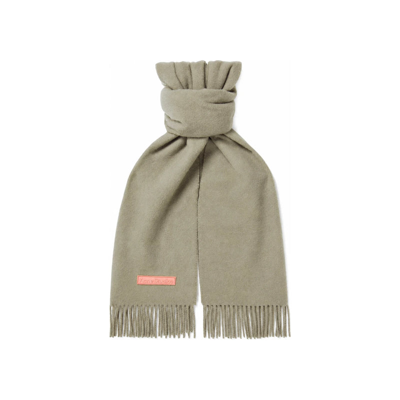 Acne Studios Logo Patch Slim Wool Scarf Khaki Green