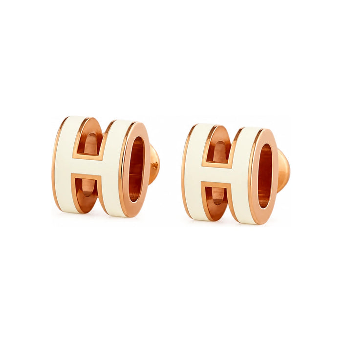 HERMES Rose Gold White Mini Pop H Earrings