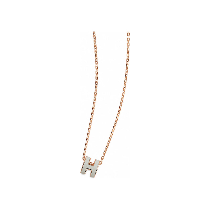 HERMES Mini Pop H Pendant Necklace Rose Gold Maron Glace