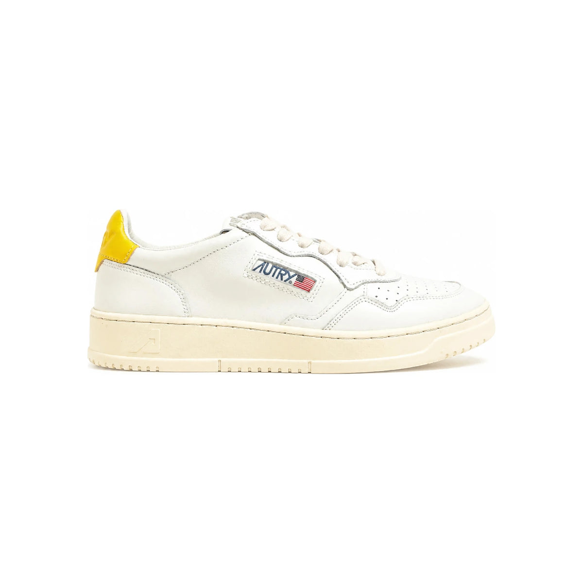 AUTRY White Yellow Tab Medalist Low-Top Sneakers