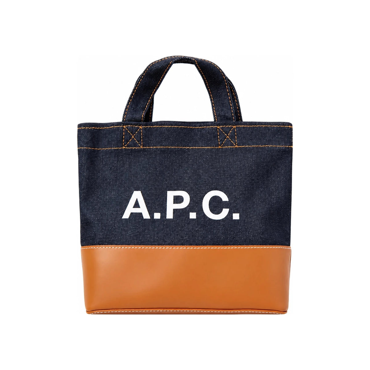 A.P.C. Navy Caramel Logo Denim Axel Mini Tote Bag