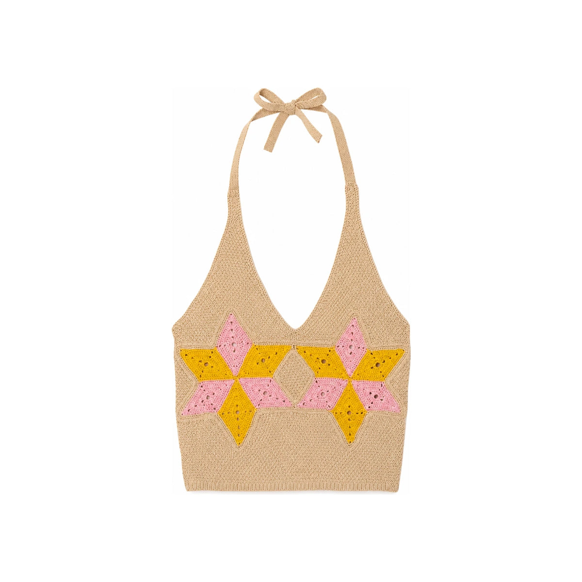 Sandro Crochet Halter Neck Knit Bustier Top