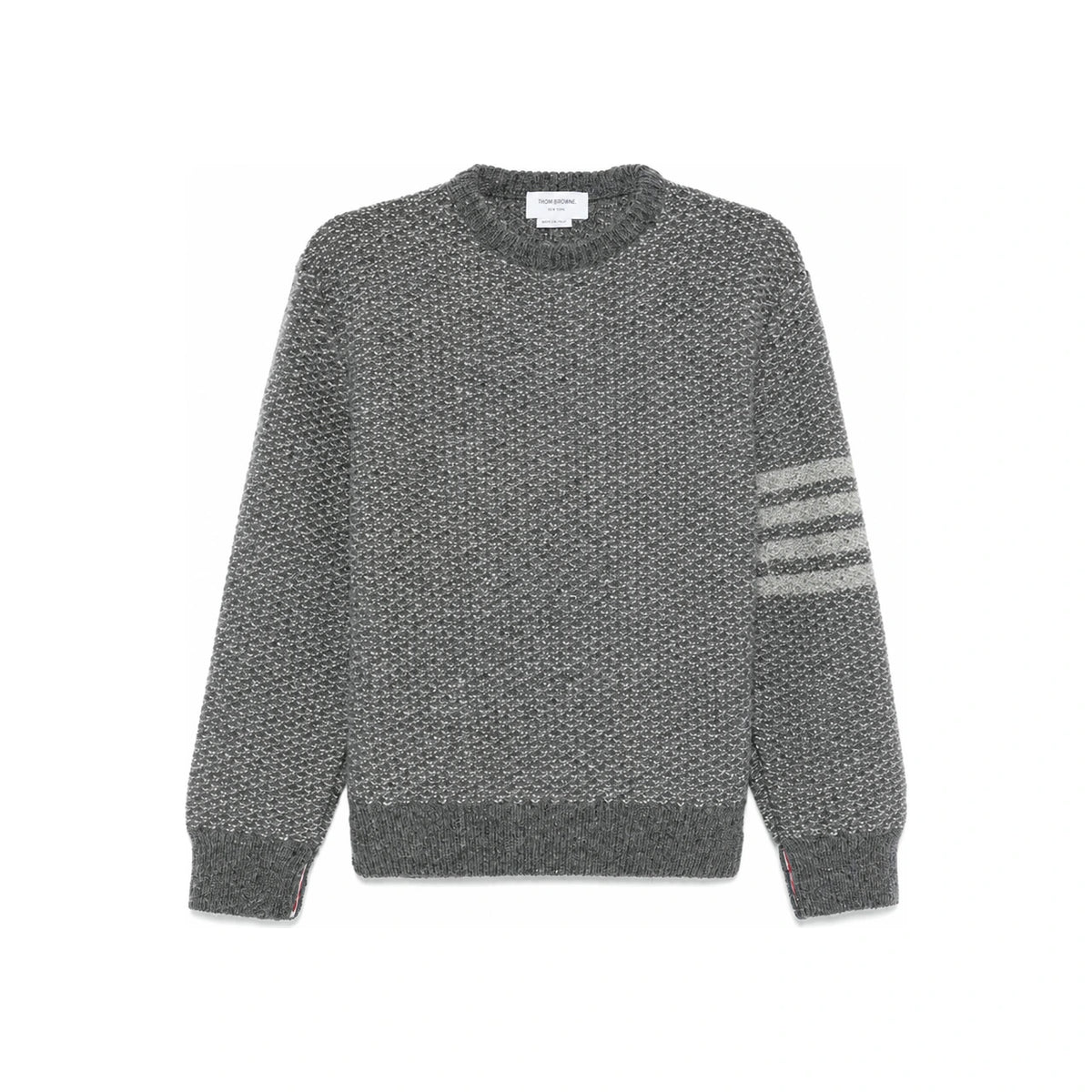 THOM BROWNE 4-Bar Stripe Tweed Crewneck Knit Sweater Gray