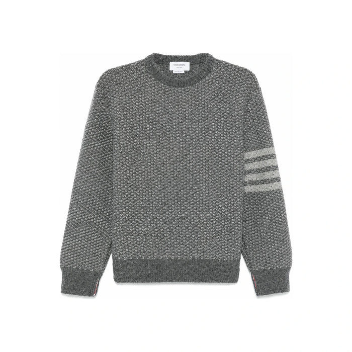 THOM BROWNE 4-Bar Stripe Tweed Crewneck Knit Sweater Gray
