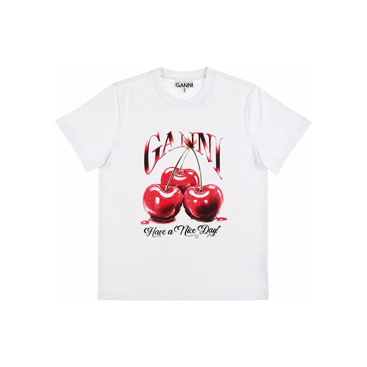 GANNI Cherry Logo Print Short Sleeve T-Shirt for Women T4004 151