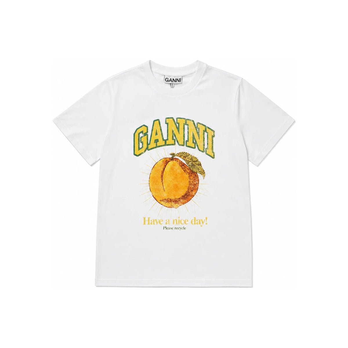 GANNI Peach Graphic T-Shirt White Women’s Top