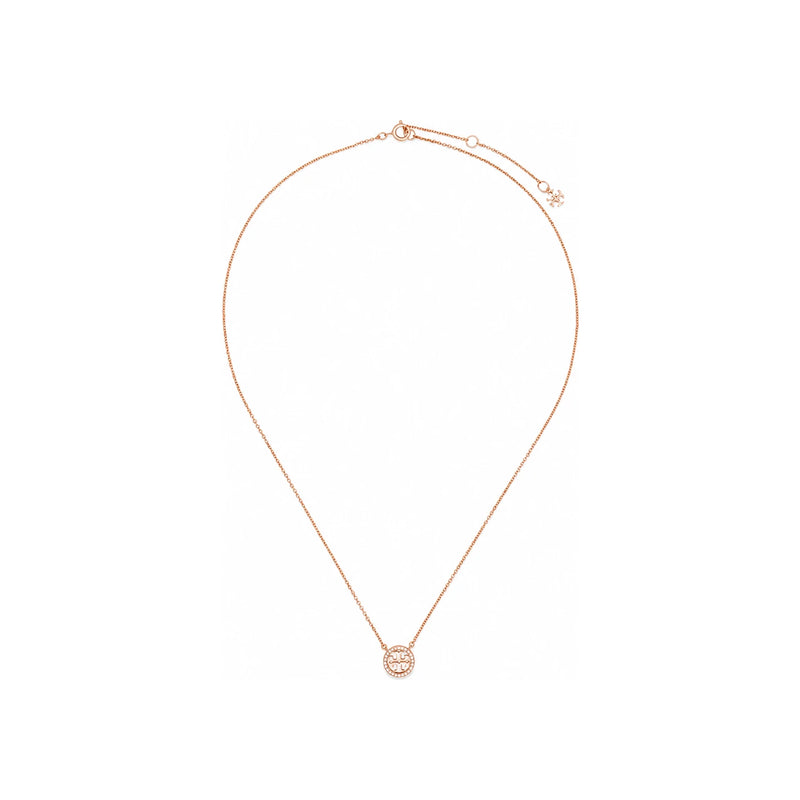 Tory Burch Crystal Logo Delicate Necklace Pink Gold-Tone