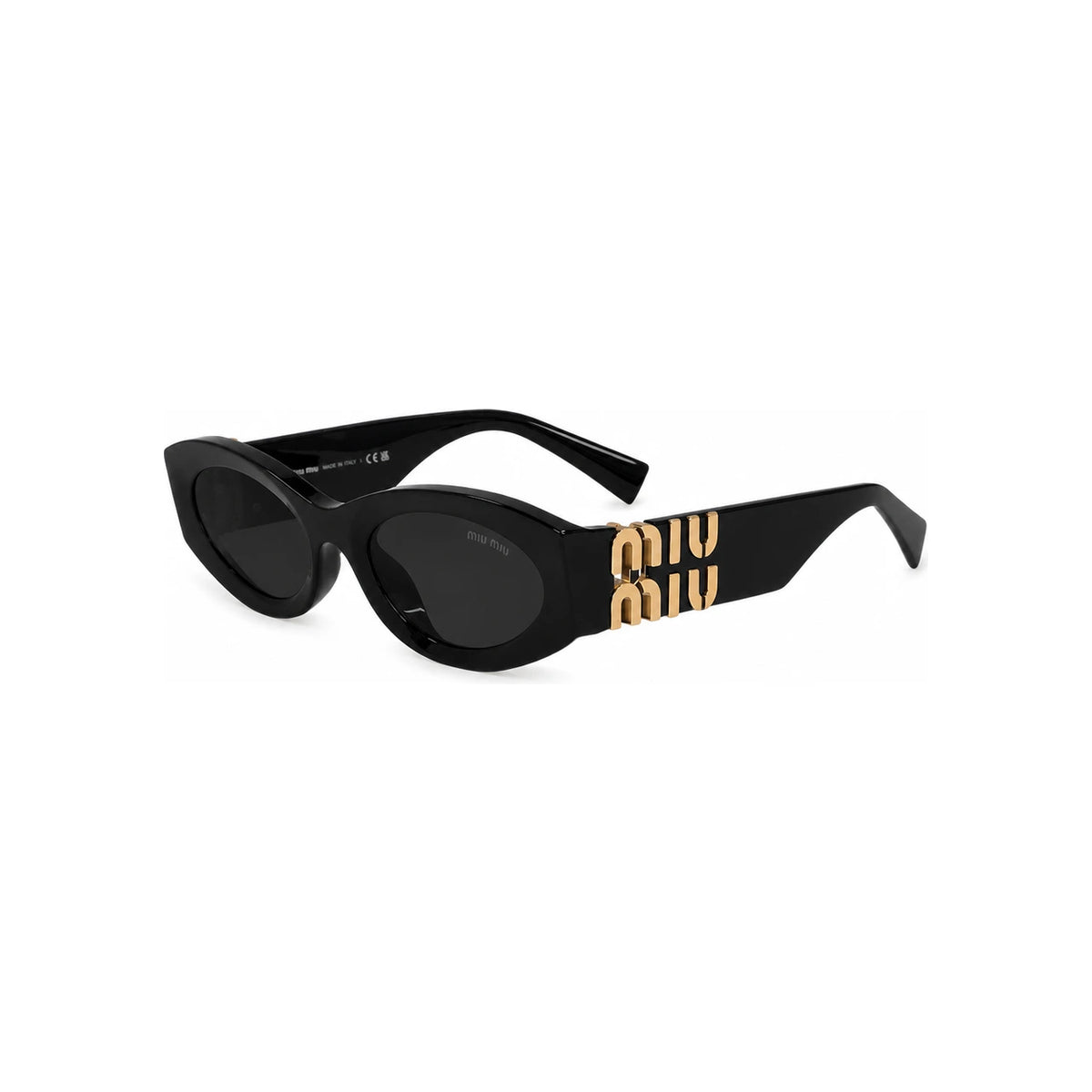 Miu Miu Gleams Logo Temple Oval Sunglasses Black Acetate MU11WS 1AB5S0