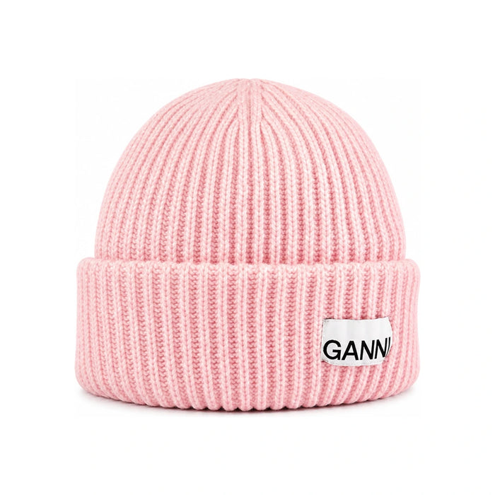 GANNI Logo Wool Beanie Unisex Black A4429 395