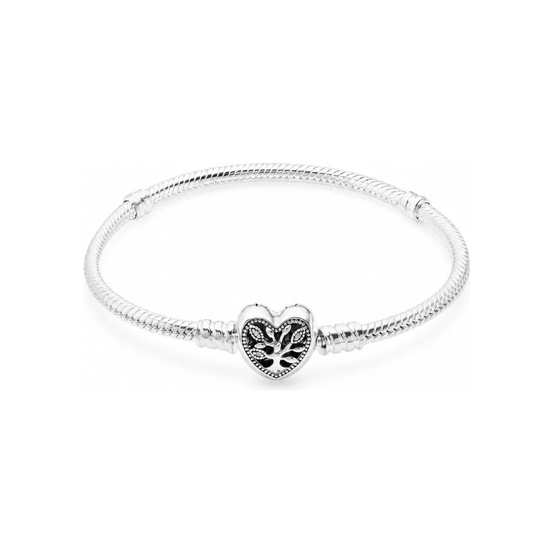 PANDORA Moments Family Tree Heart Clasp Snake Chain Silver Bracelet 598827C01