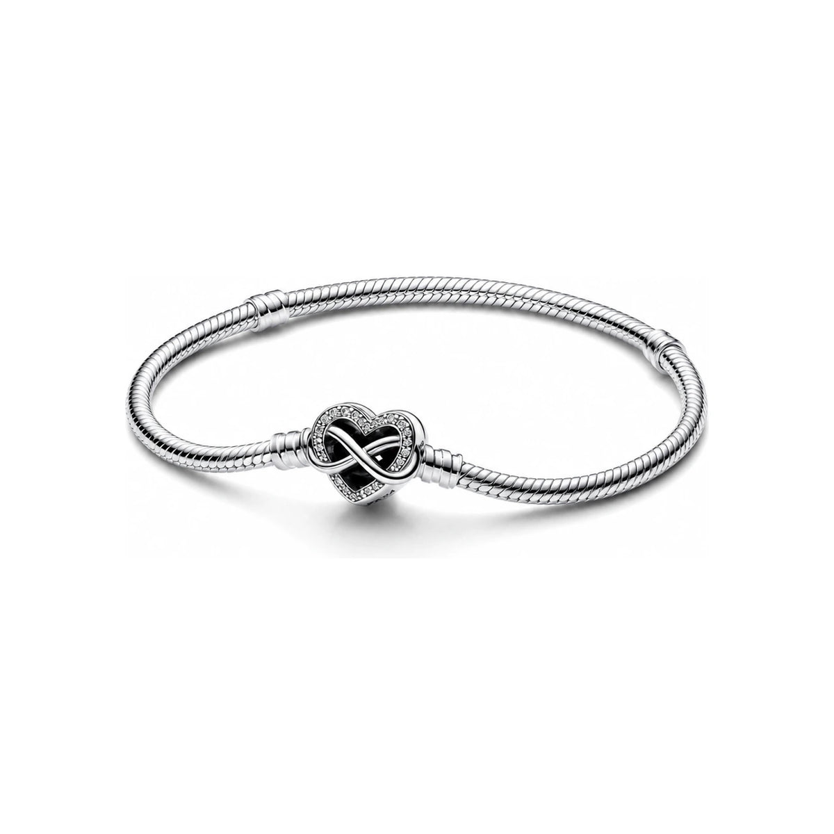PANDORA Sparkling Infinity Heart Clasp Silver Bracelet for Women