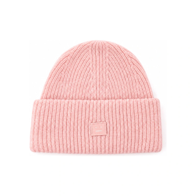 Acne Studios Small Face Patch Wool Beanie Faded Pink Melange