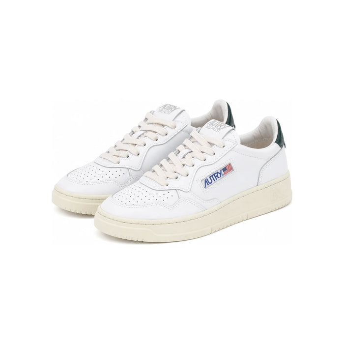 AUTRY White/Dark Green Tab Low-Top Leather Sneakers