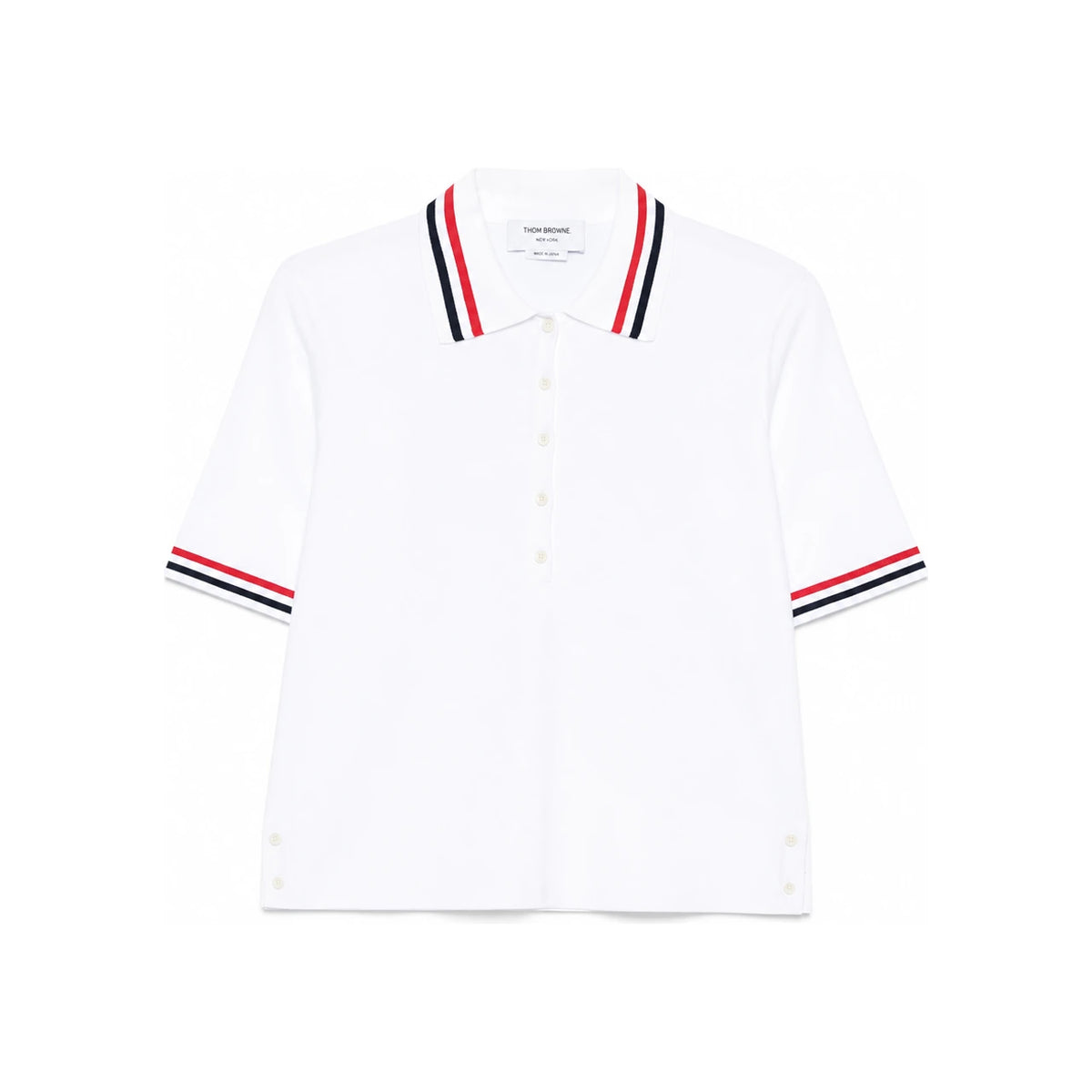 THOM BROWNE Jersey Stitch Short Sleeve Polo Shirt White