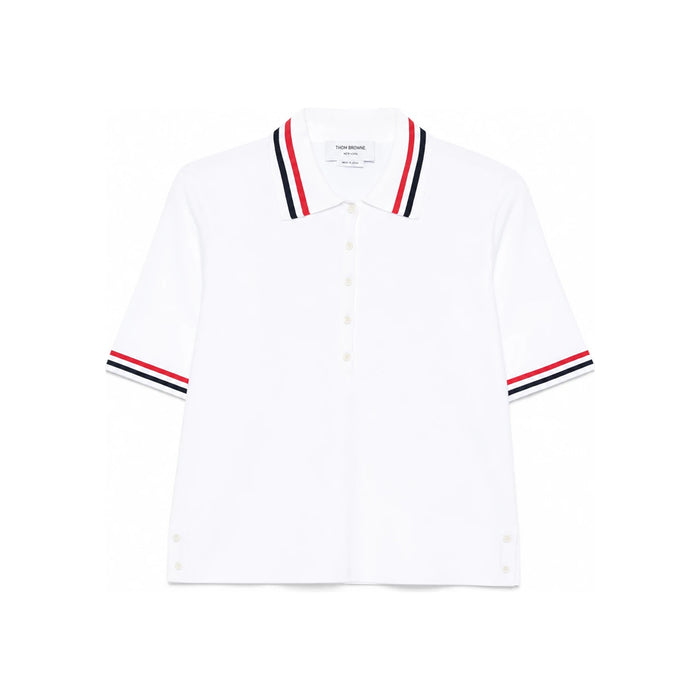 THOM BROWNE Jersey Stitch Short Sleeve Polo Shirt White