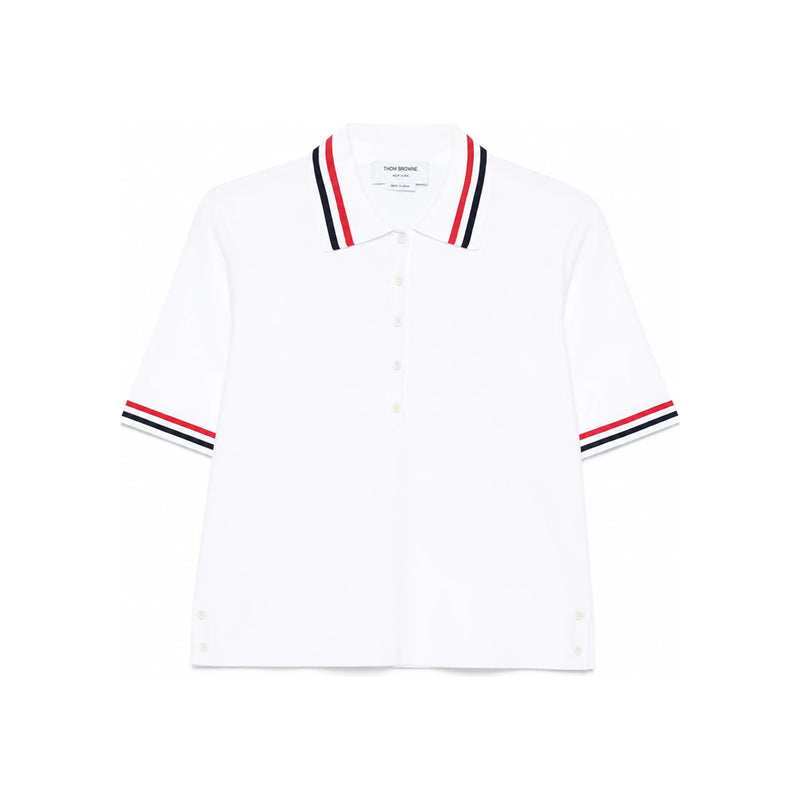 THOM BROWNE Jersey Stitch Short Sleeve Polo Shirt White