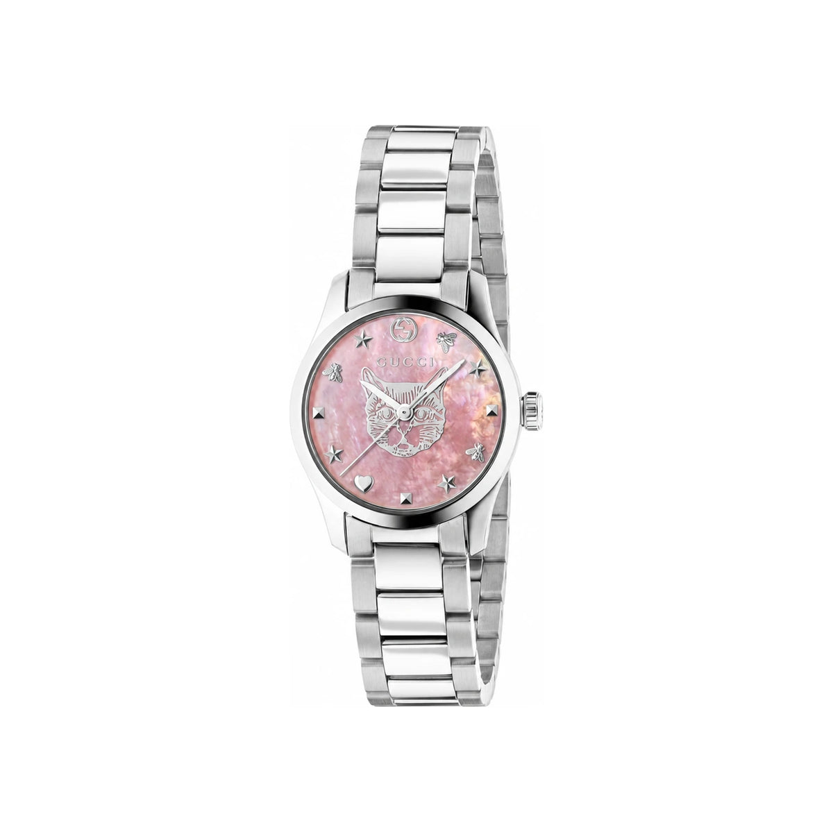 GUCCI Pink Silver G-Timeless Cat Dial Women’s Metal Watch
