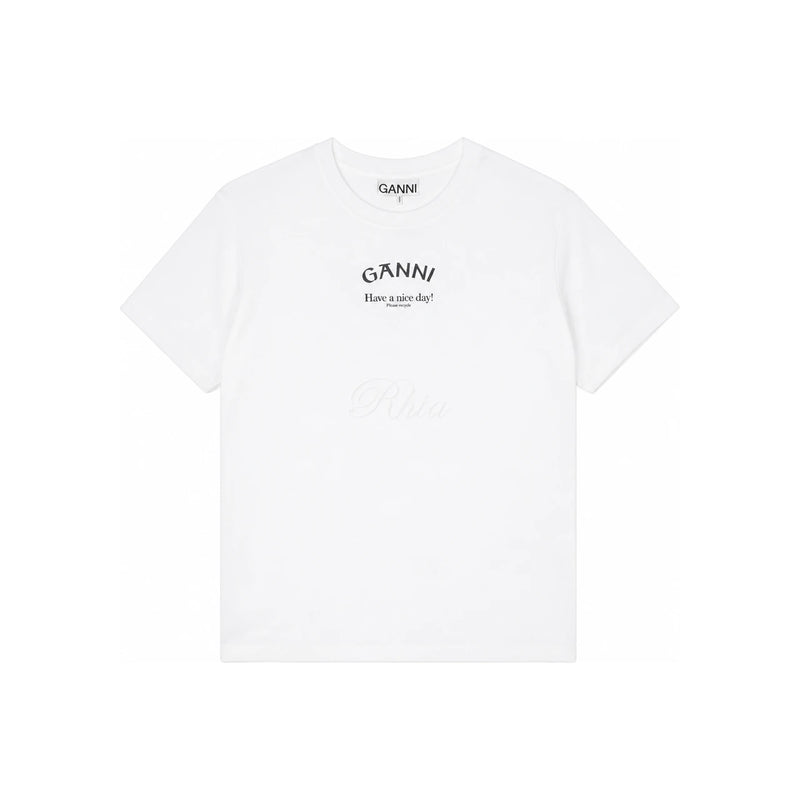 GANNI Bright White Logo Print T-Shirt