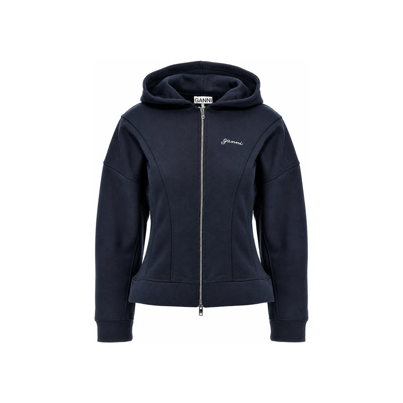 GANNI Cotton Logo Hoodie Sweatshirt for Women T4029683 SKY CAPTAIN DOM