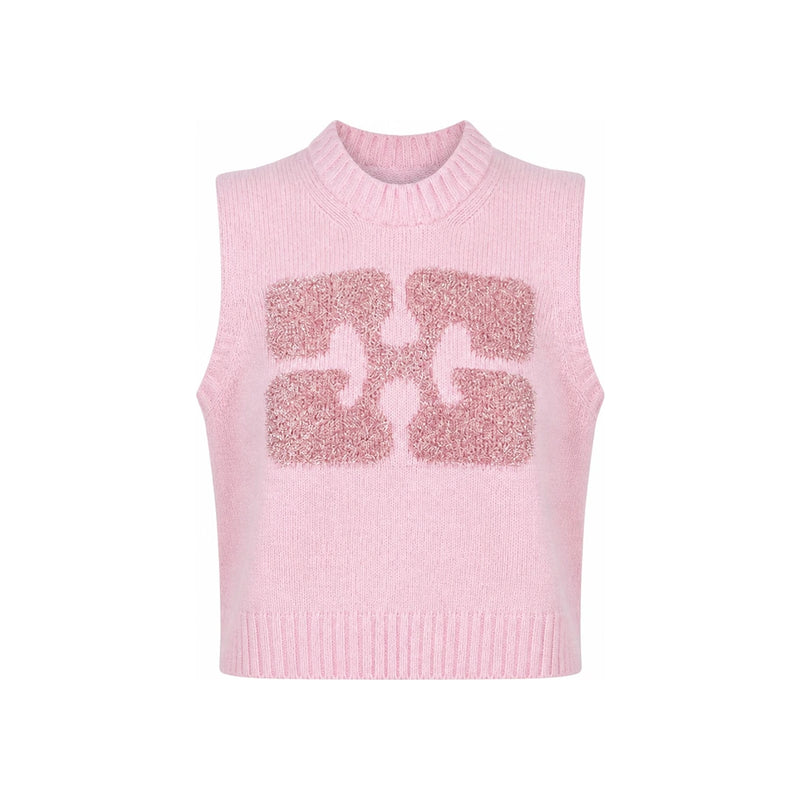 GANNI Logo Knit Vest Pink