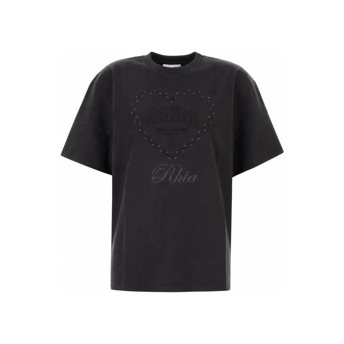 GANNI Heart Crystal Logo Short Sleeve T-Shirt T4057 252
