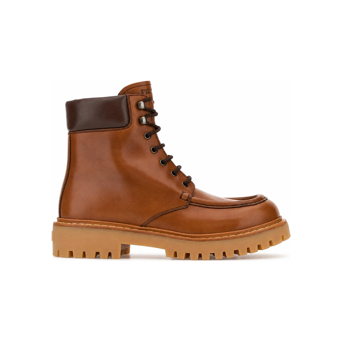 PRADA Black Leather Lug Sole Ankle Boots