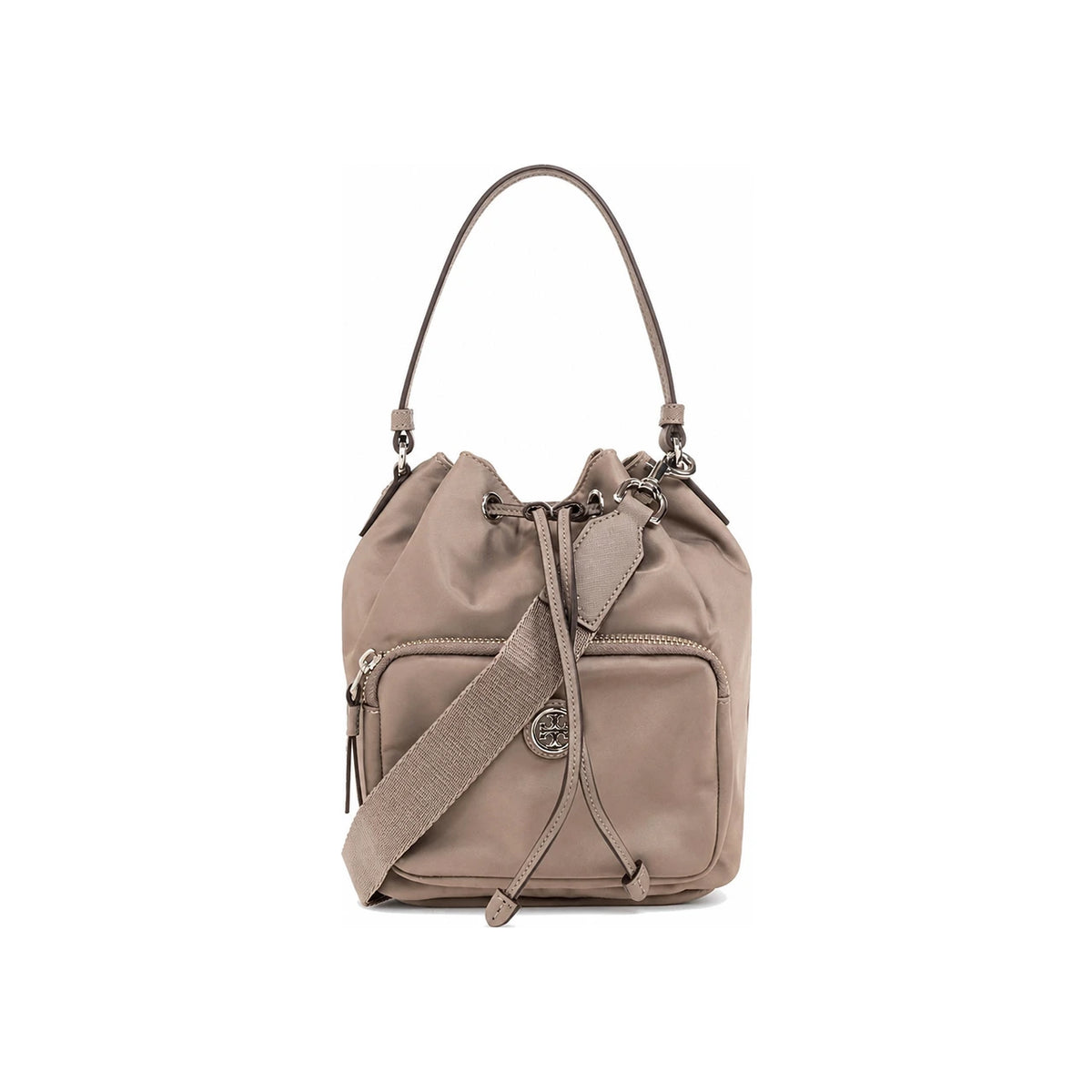 Tory Burch Virginia Bucket Tote Crossbody Bag Gray Leather