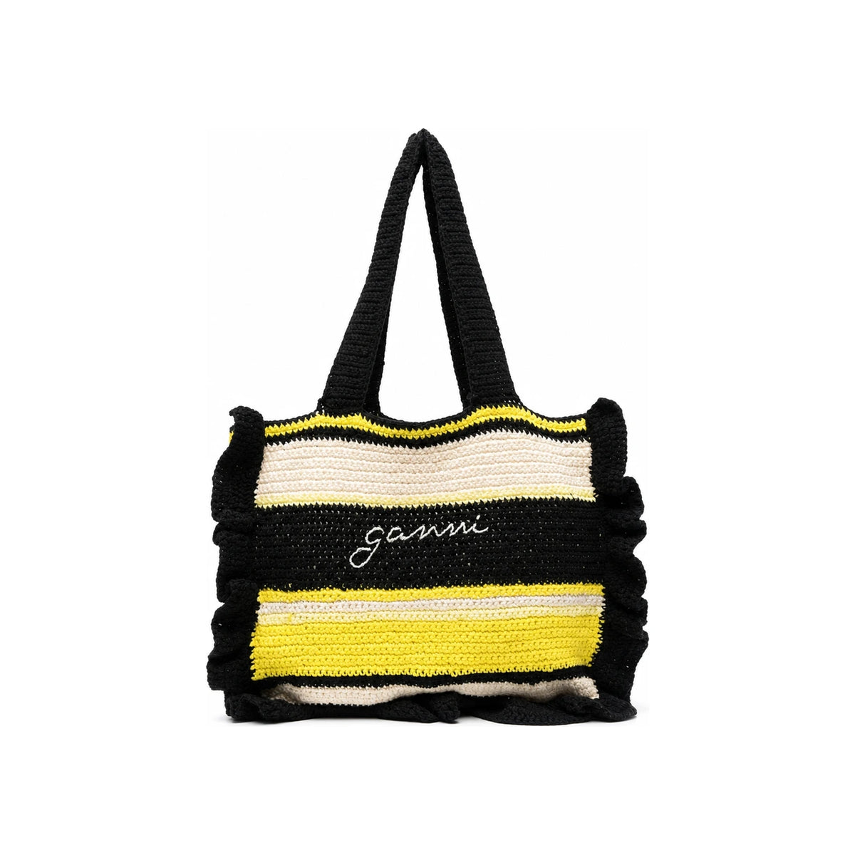 GANNI Logo Embroidered Crochet Multi-Color Tote Shoulder Bag