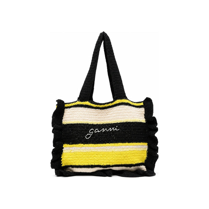 GANNI Logo Embroidered Crochet Multi-Color Tote Shoulder Bag
