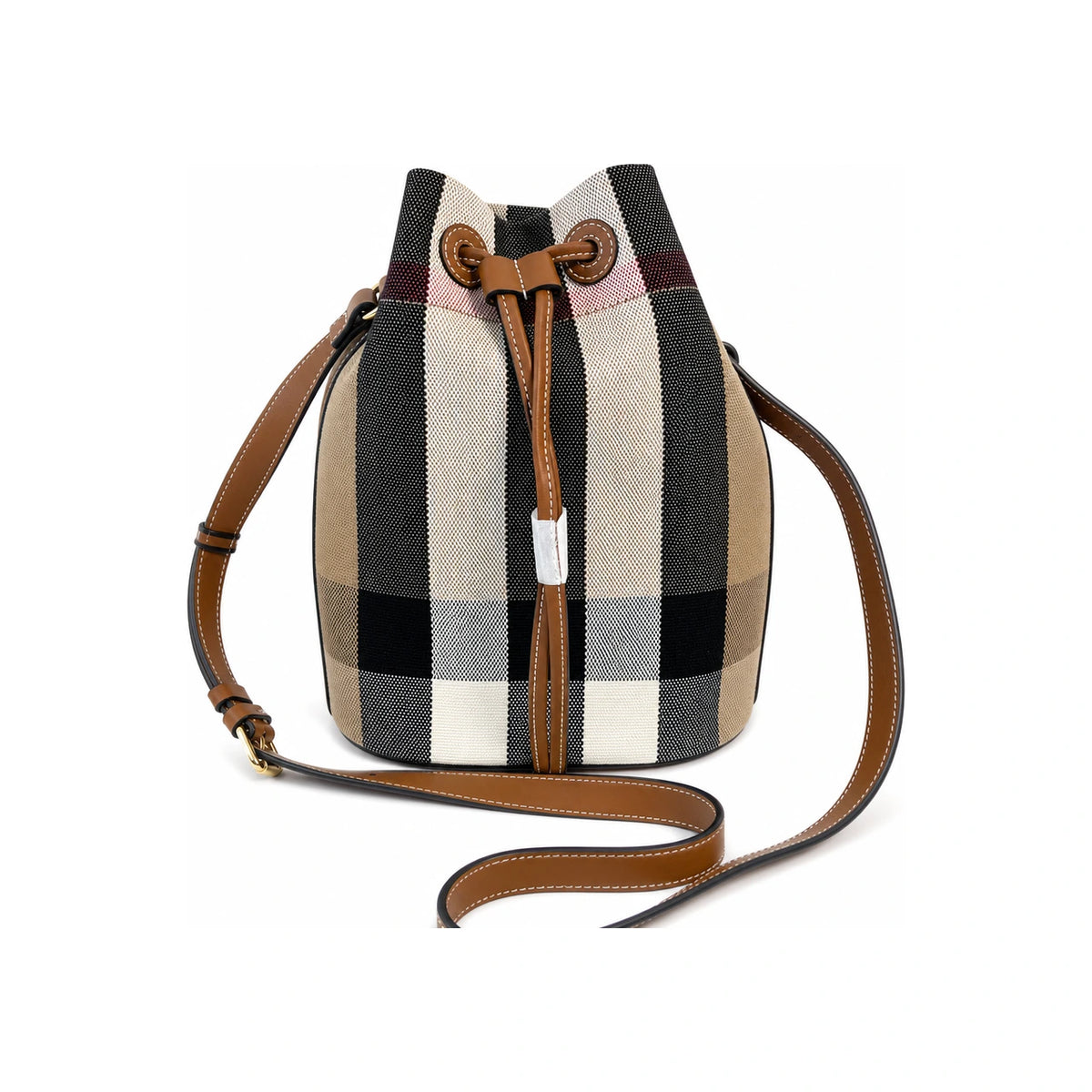 BURBERRY Check Canvas Bucket Shoulder Bag Taupe Brown Crossbody