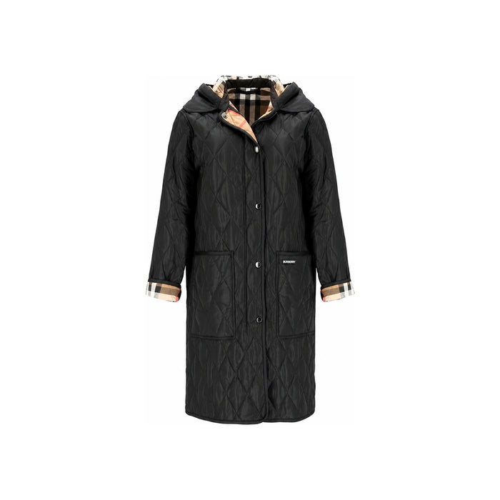 BURBERRY Black Quilted Long Hooded Jacket