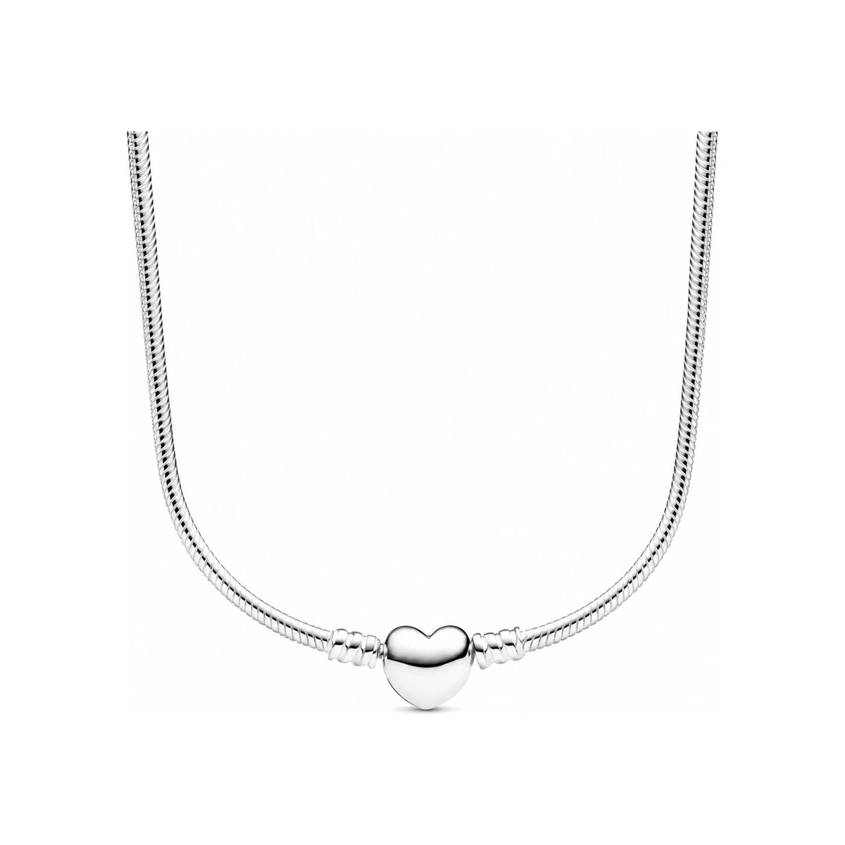 PANDORA Moments Heart Clasp Chain Necklace Silver with Case
