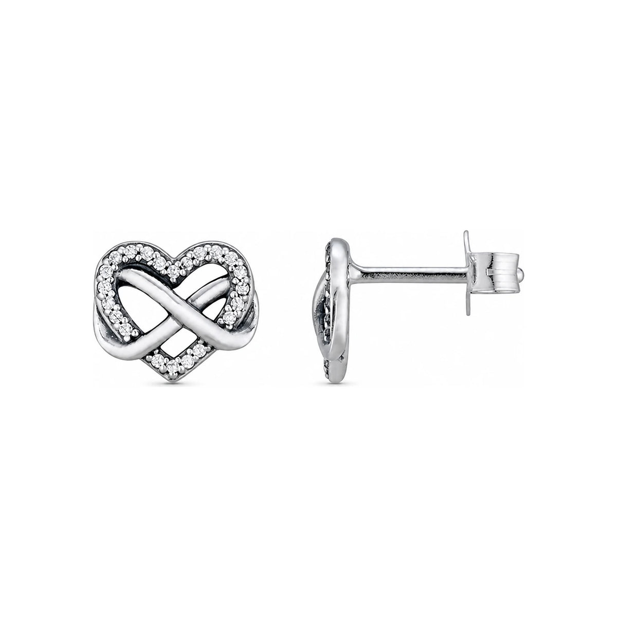PANDORA Sparkling Infinity Heart Stud Earrings Silver for Women