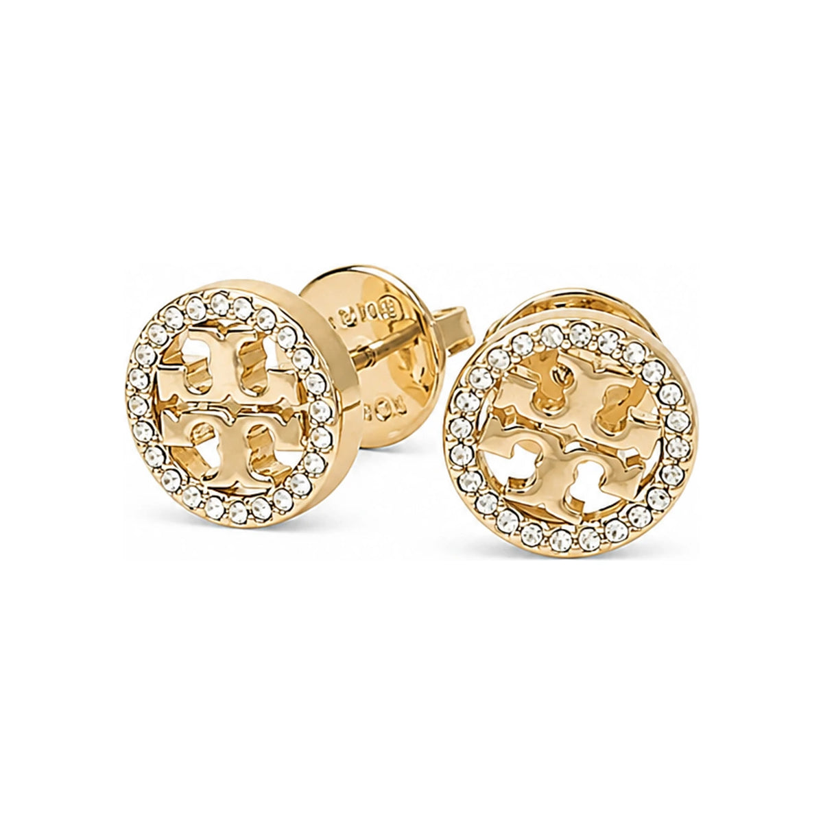 Tory Burch Crystal Logo Circle Earrings Gold
