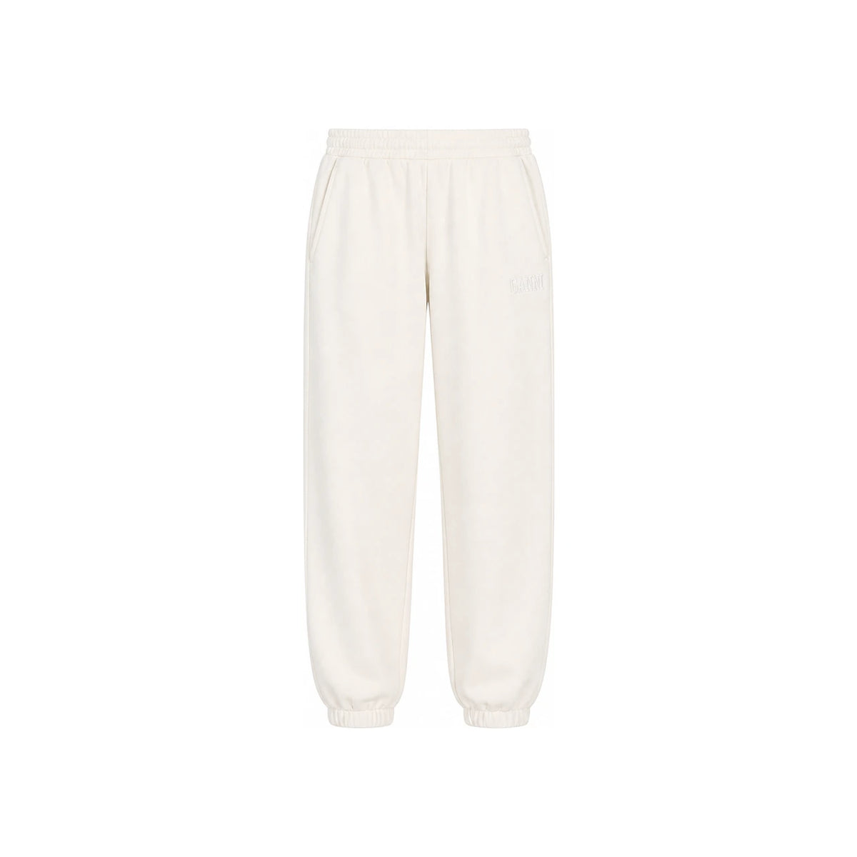 GANNI Logo Elastic Waist Cotton Jogger Pants Ivory