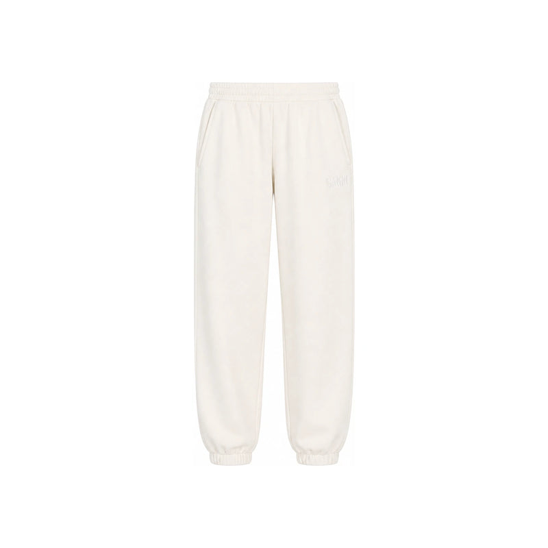 GANNI Logo Elastic Waist Cotton Jogger Pants Ivory
