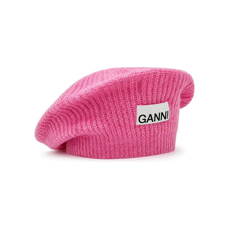 GANNI Logo Label Soft Wool Knit Beret