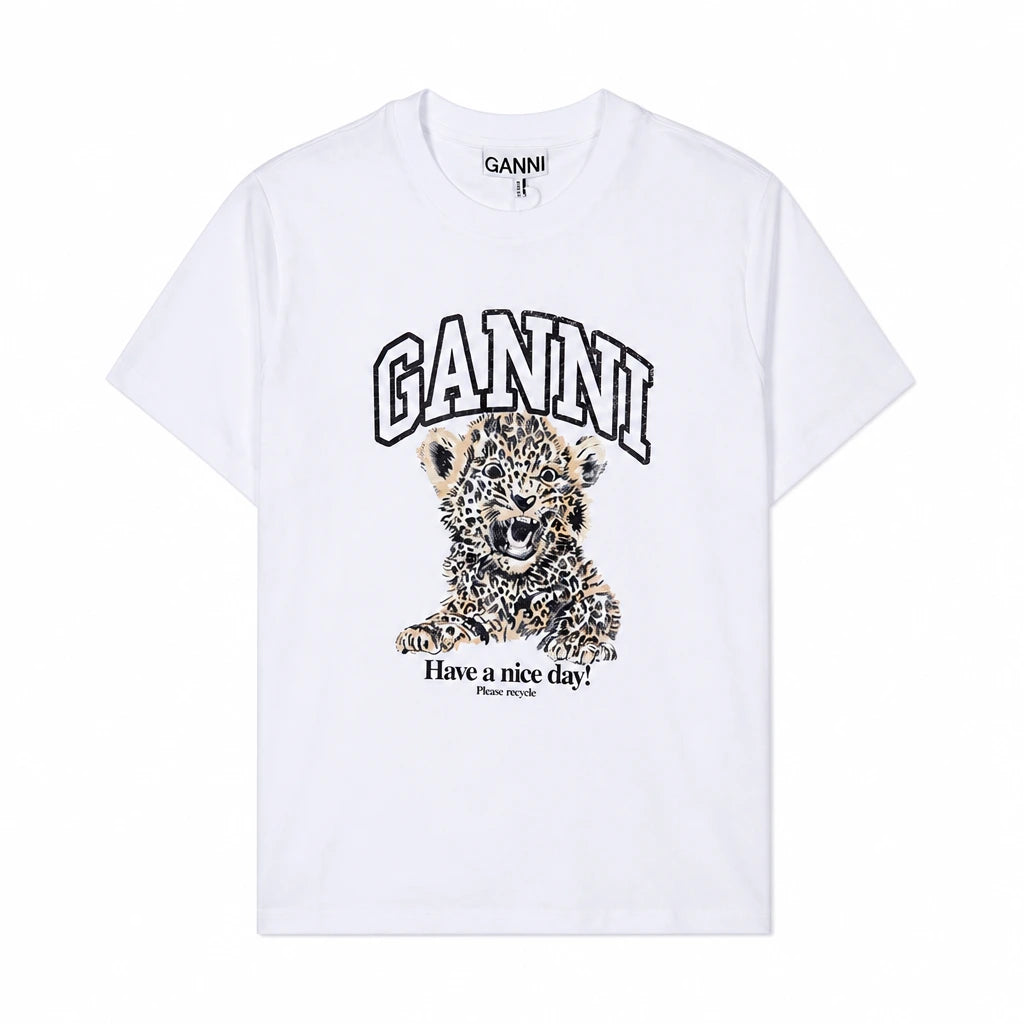 GANNI Leopard Print Short Sleeve T-Shirt for Women T4124 943